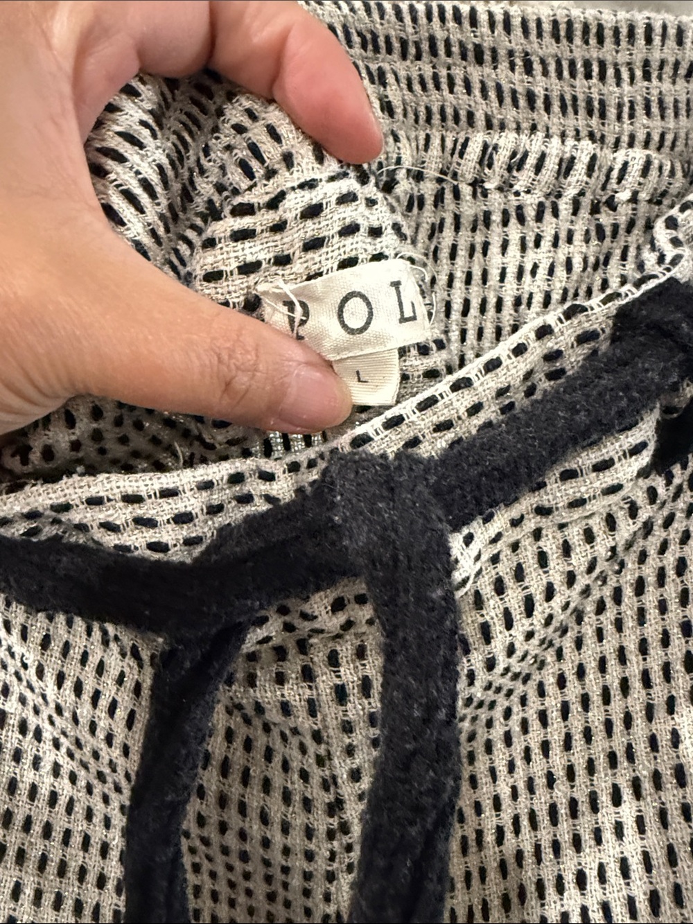 POL Black and Cream Wide Leg Knit Pants with Drawstring - Picture 2 of 5
